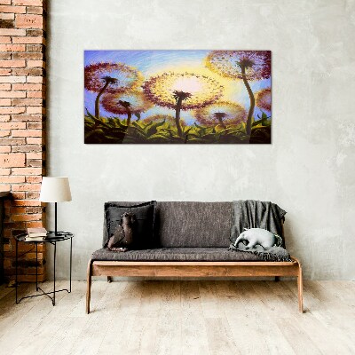 Golden dandelions in the sunlight Glass Wall Art