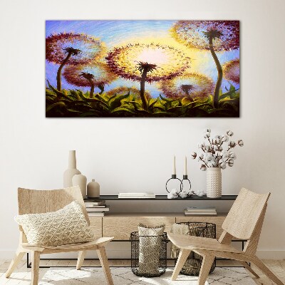 Golden dandelions in the sunlight Glass Wall Art