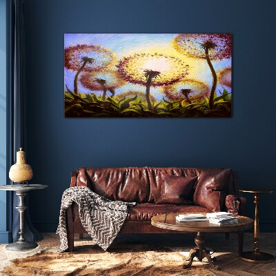 Golden dandelions in the sunlight Glass Wall Art