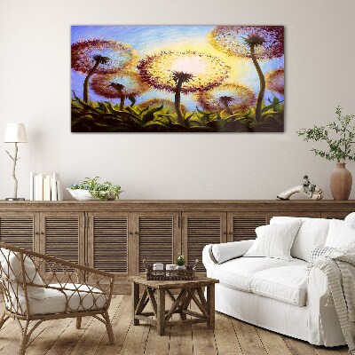 Golden dandelions in the sunlight Glass Wall Art