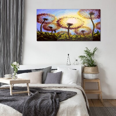 Golden dandelions in the sunlight Glass Wall Art