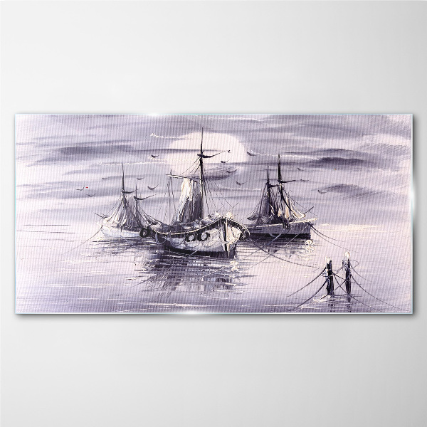 A quiet port at sunset Glass Wall Art
