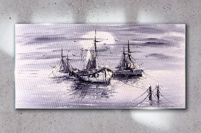 A quiet port at sunset Glass Wall Art