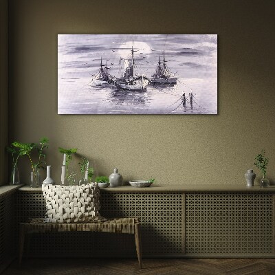 A quiet port at sunset Glass Wall Art