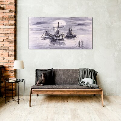 A quiet port at sunset Glass Wall Art