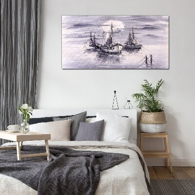 A quiet port at sunset Glass Wall Art