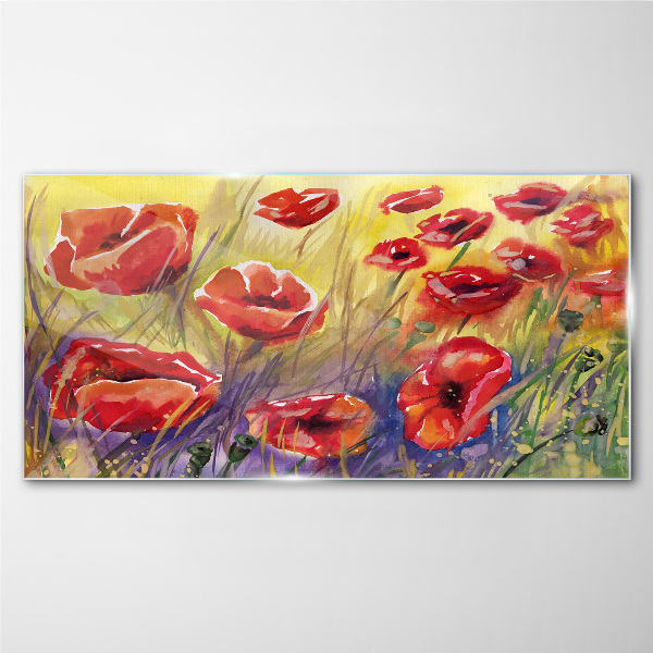 Red poppies against the sun Glass Print