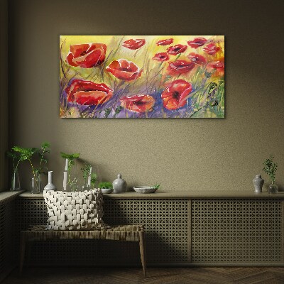 Red poppies against the sun Glass Print