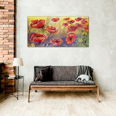 Red poppies against the sun Glass Print