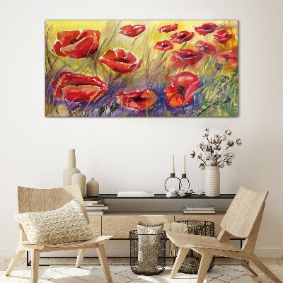 Red poppies against the sun Glass Print