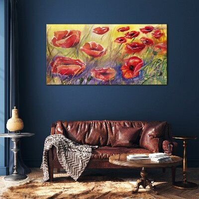 Red poppies against the sun Glass Print
