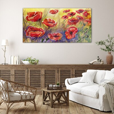 Red poppies against the sun Glass Print