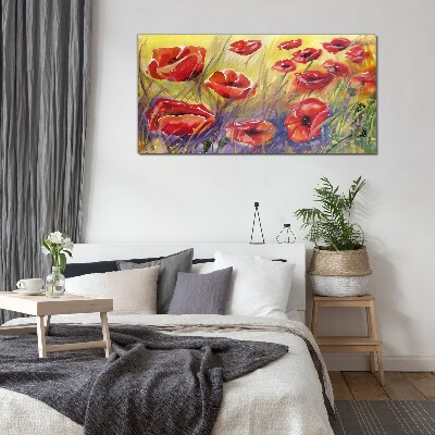 Red poppies against the sun Glass Print