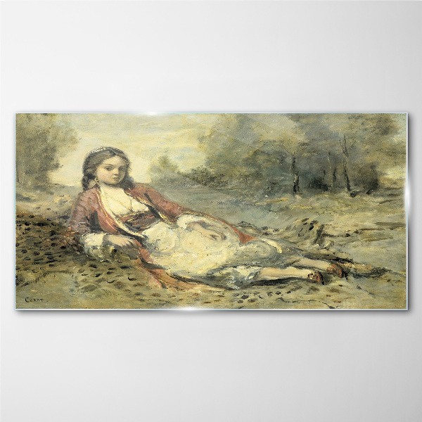 Portrait of a lying girl Glass Wall Art