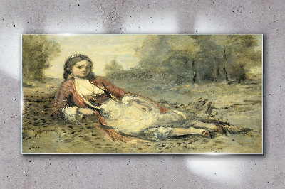 Portrait of a lying girl Glass Wall Art