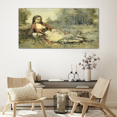 Portrait of a lying girl Glass Wall Art