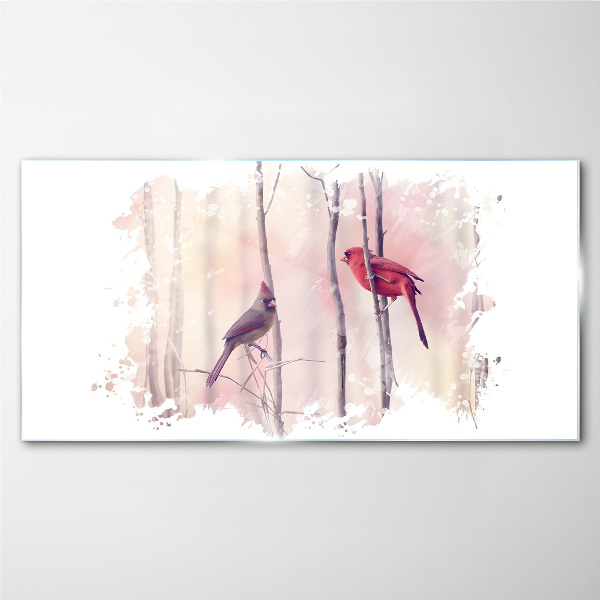 Birds in the winter forest Glass Wall Art
