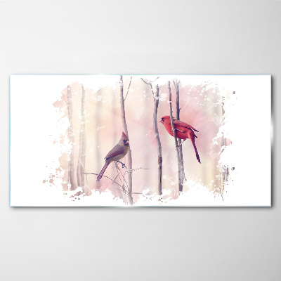 Birds in the winter forest Glass Wall Art