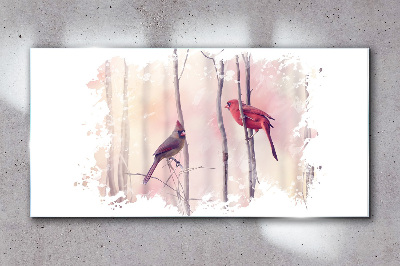 Birds in the winter forest Glass Wall Art