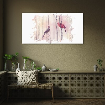Birds in the winter forest Glass Wall Art
