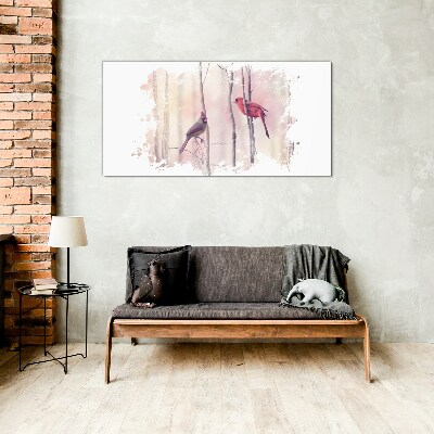 Birds in the winter forest Glass Wall Art