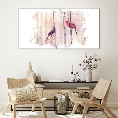 Birds in the winter forest Glass Wall Art