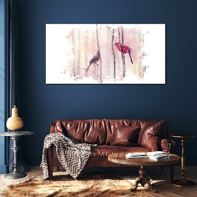 Birds in the winter forest Glass Wall Art