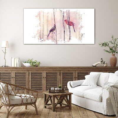 Birds in the winter forest Glass Wall Art