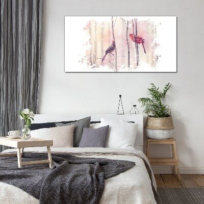Birds in the winter forest Glass Wall Art