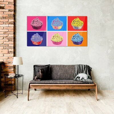 Colorful pop art muffins Glass Wall Art