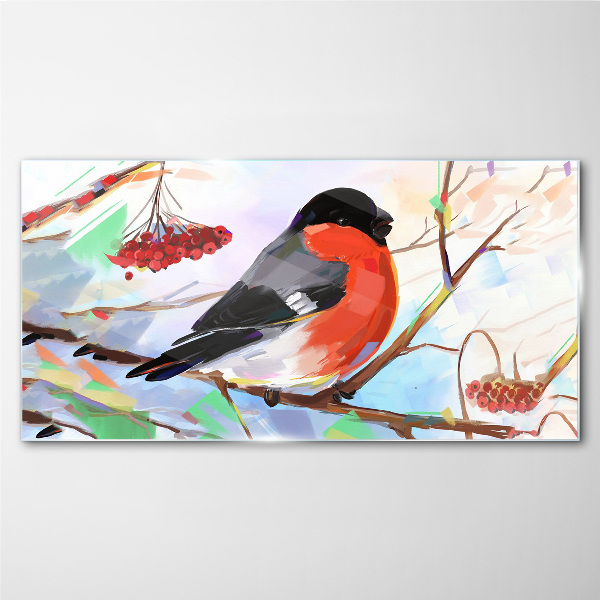 A happy bird on a branch Glass Wall Art
