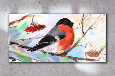 A happy bird on a branch Glass Wall Art