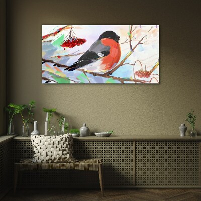 A happy bird on a branch Glass Wall Art