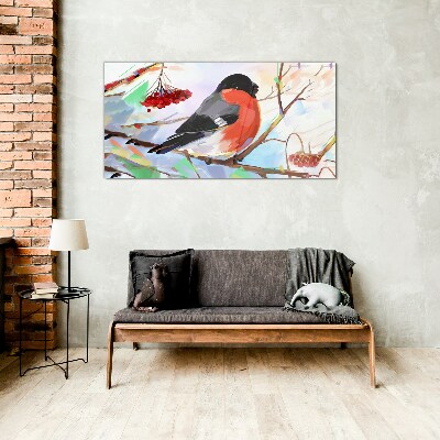 A happy bird on a branch Glass Wall Art