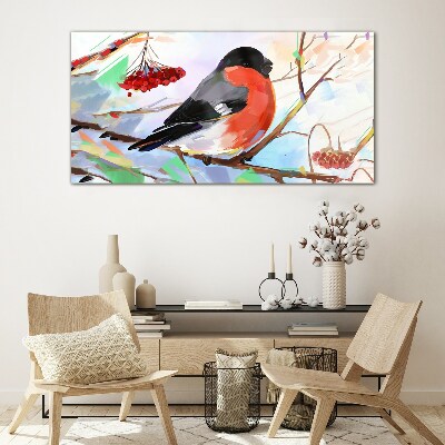 A happy bird on a branch Glass Wall Art