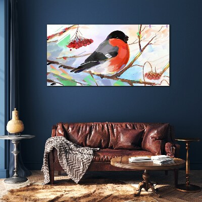 A happy bird on a branch Glass Wall Art