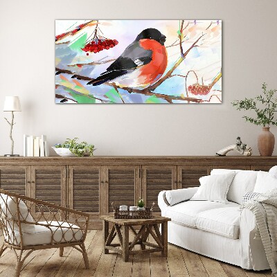 A happy bird on a branch Glass Wall Art