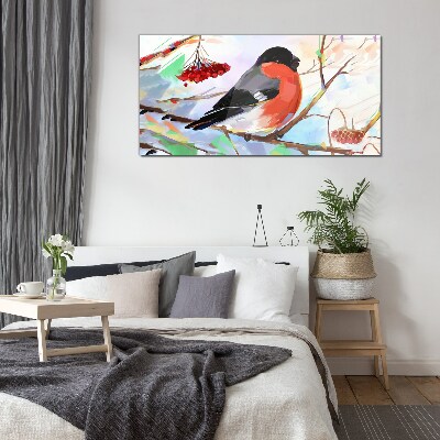 A happy bird on a branch Glass Wall Art
