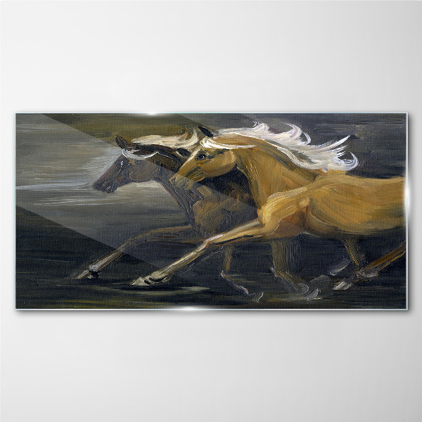 Running horses Glass Wall Art