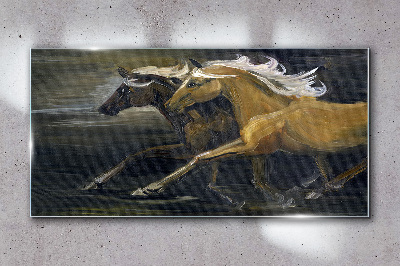 Running horses Glass Wall Art