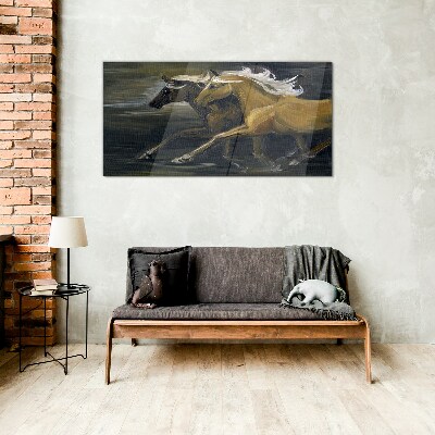 Running horses Glass Wall Art