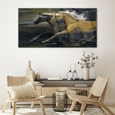 Running horses Glass Wall Art