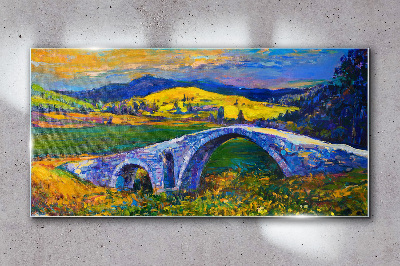 Abstract landscape bridge Glass Wall Art