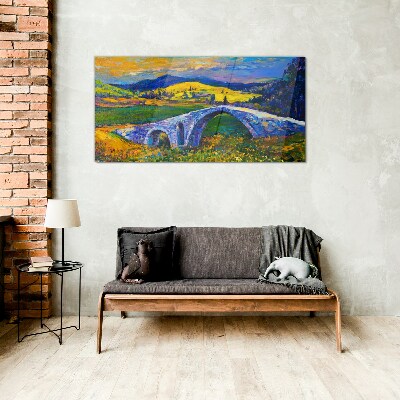 Rainbow bridge in a picturesque landscape Glass Wall Art