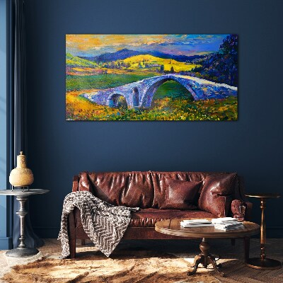 Rainbow bridge in a picturesque landscape Glass Wall Art