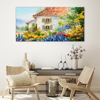 Flower landscape in the sunlight Glass Wall Art