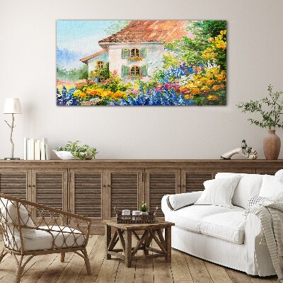 Flower landscape in the sunlight Glass Wall Art