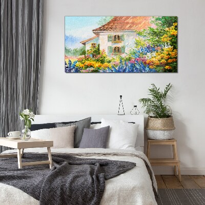 Flower landscape in the sunlight Glass Wall Art