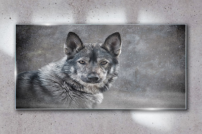 Portrait of a gray dog Glass Wall Art