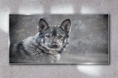 Winter snow animal wolf dog Glass Wall Art